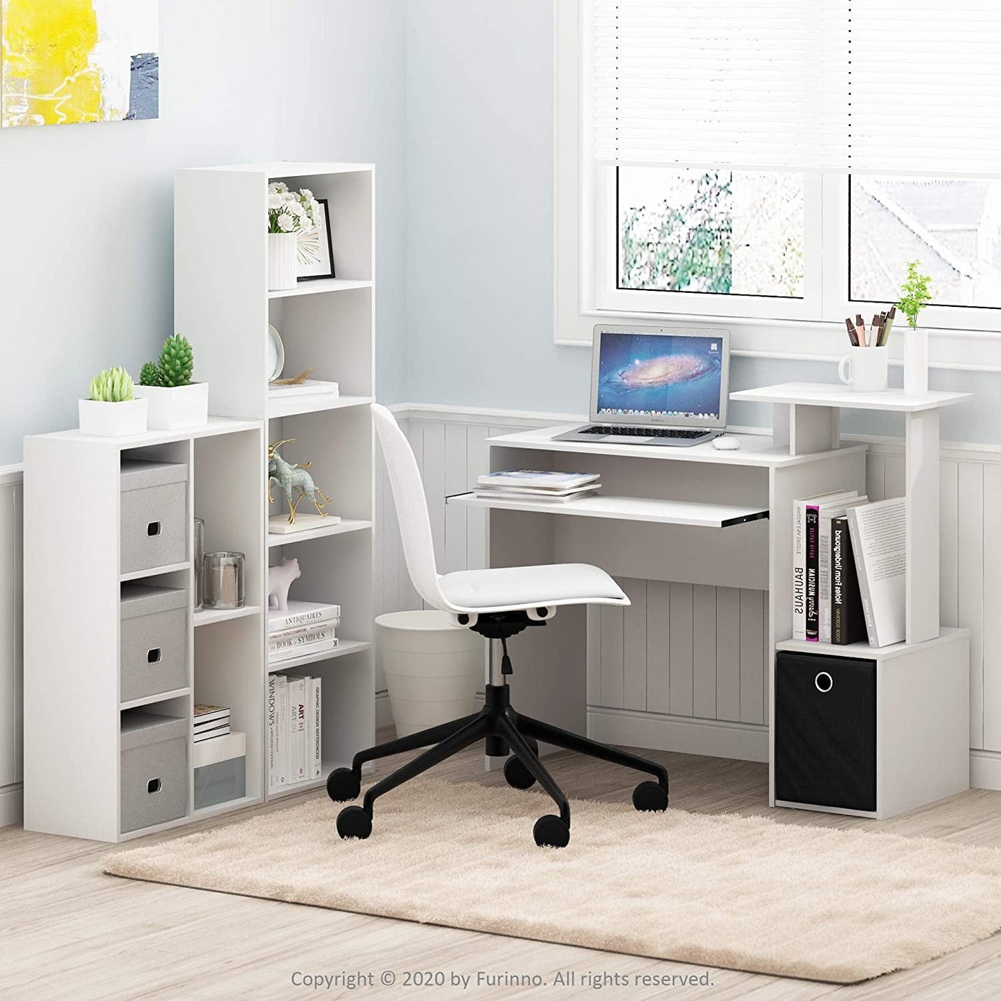 White 5 Tier Bookcase Storage Shelf For Living Room