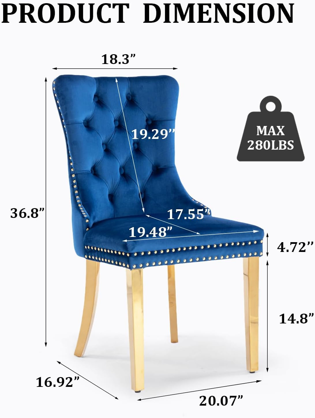 Blue Velvet Dining Chair Set Of 2 With Tufted Nailhead Trim