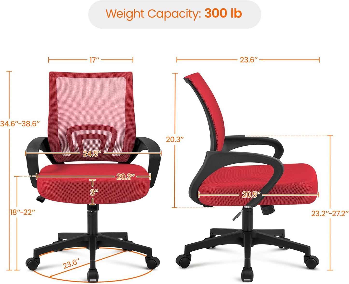 Ergonomic Red Mesh Office Chair With Lumbar Support