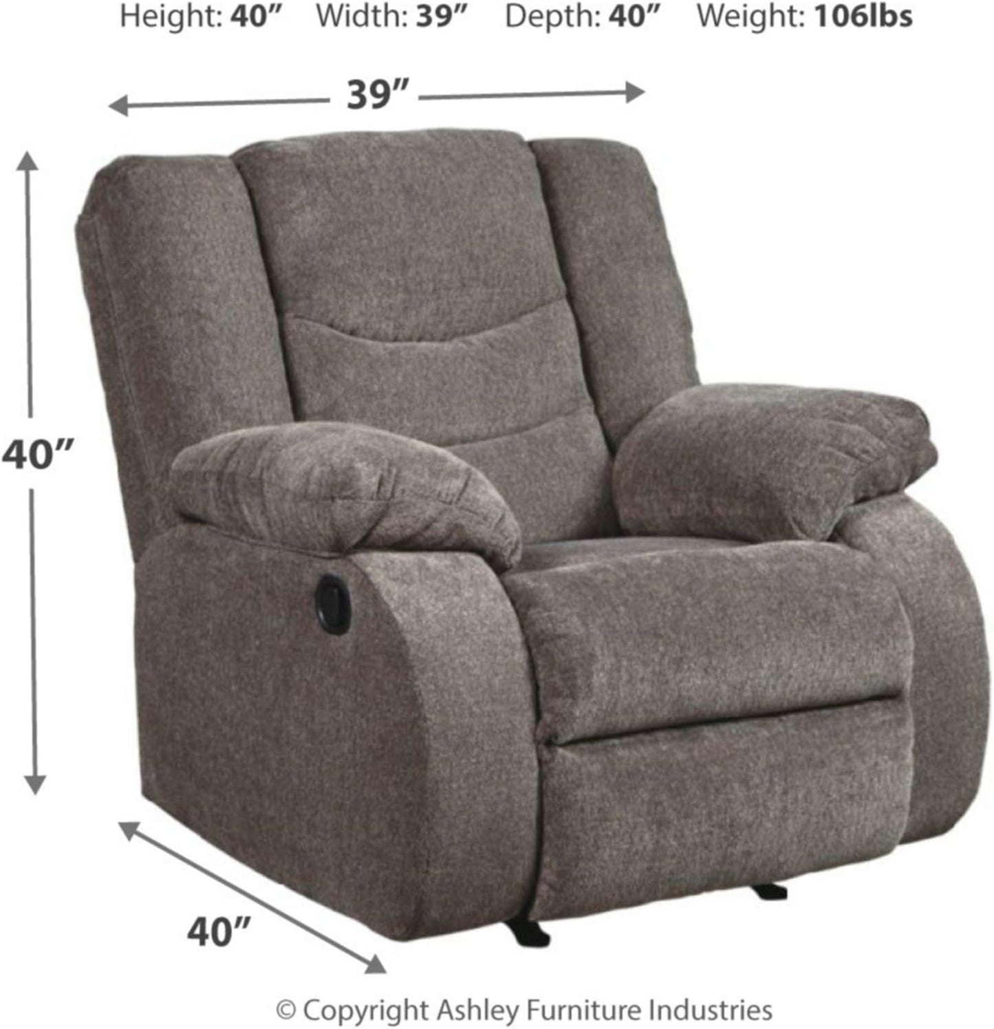 Dark Gray Rocker Recliner With Waterfall Back Design
