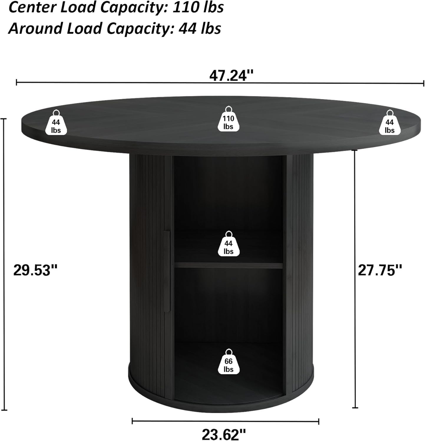 47 Inch Round Dining Table For 4 With Storage Shelf Black