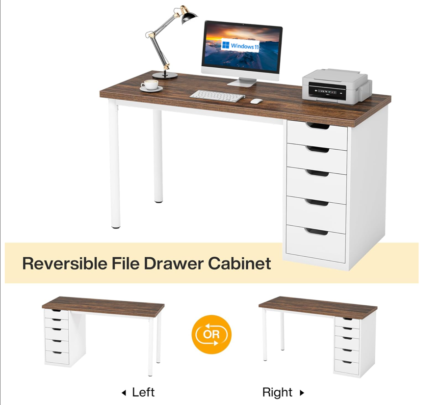 Computer Desk with 5 Drawers - 47 Inch Rustic Design