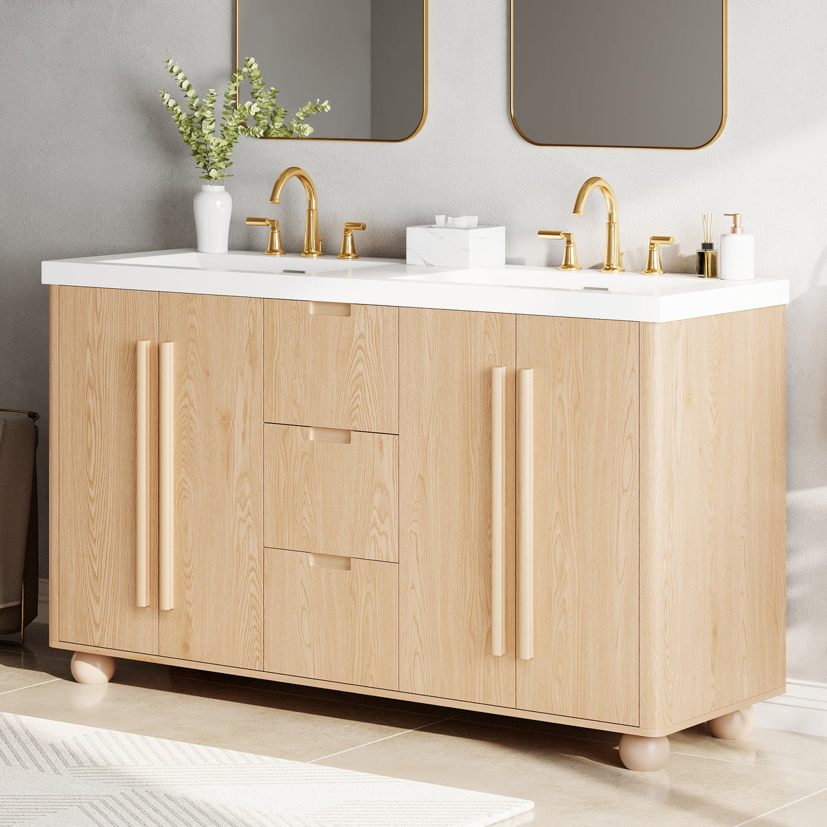 59.1" Double Sink Bathroom Vanity with Resin Sinks