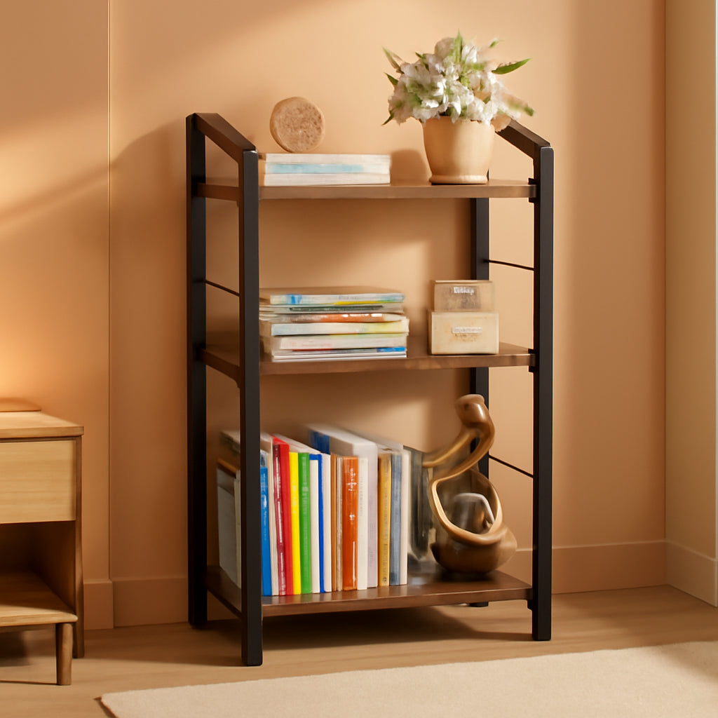 3 Tier Wooden Bookshelf With Edge Protection Vintage Brown