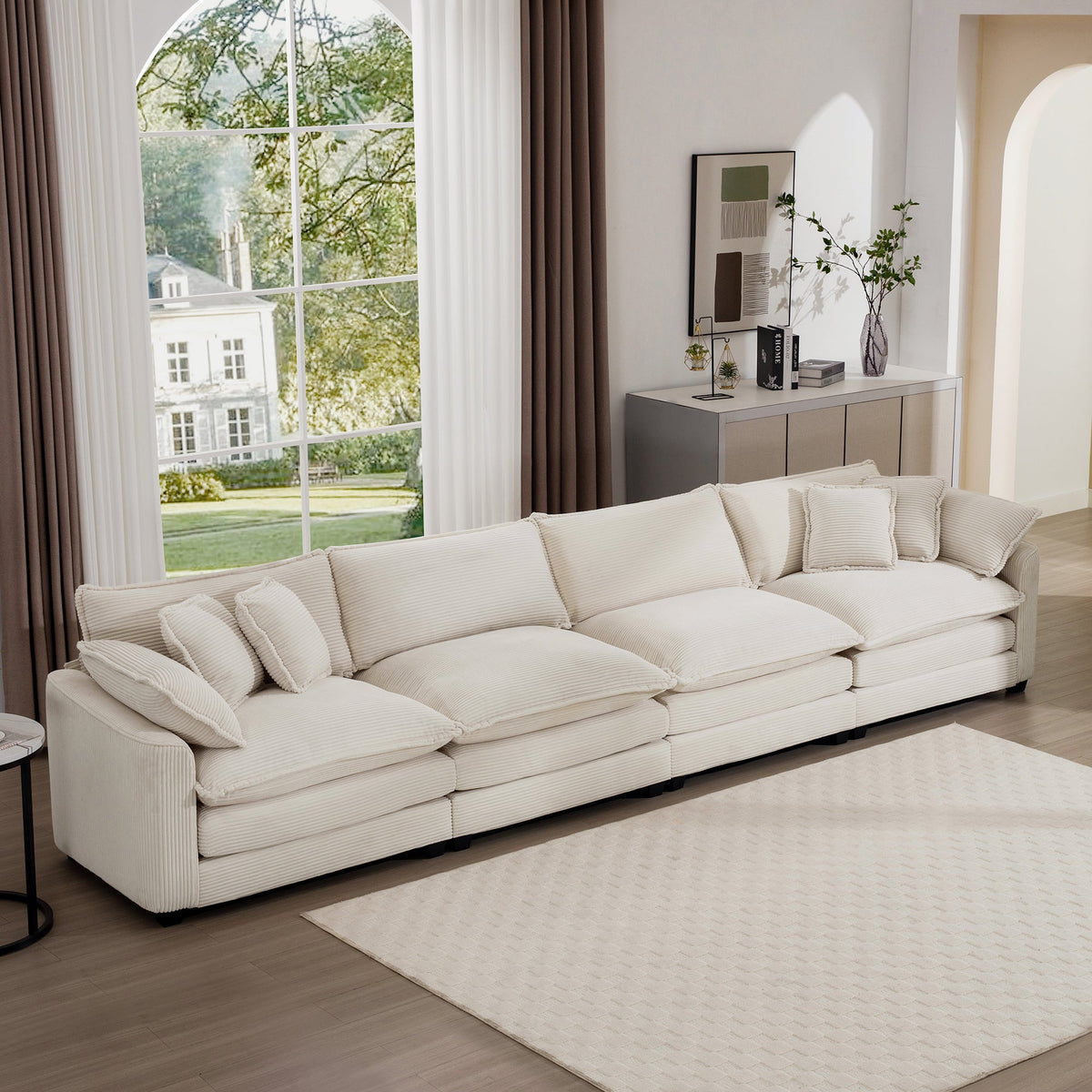 Modern Upholstered 4 Seater Fabric Sofa