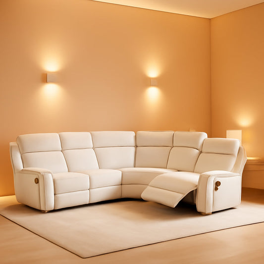 Off White Recliner Sectional Sofa Five Seats Living Room