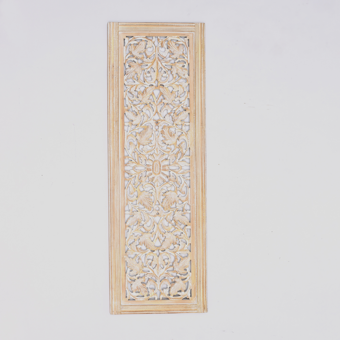 20” x 63” Hand-Carved Wooden Wall Panel – Rustic Antique Mandala Design