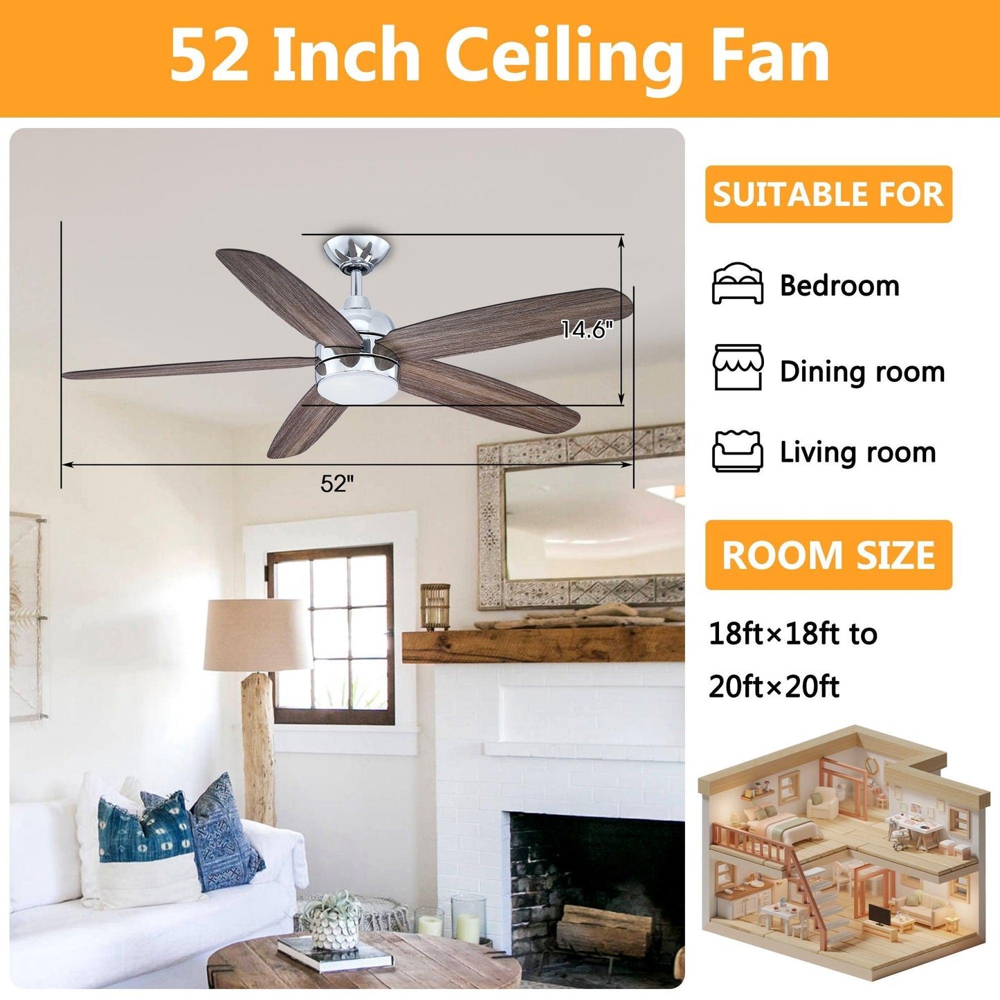 52" Dicken Farmhouse Downrod Mount Reversible Ceiling Fan with Lighting and Remote Control