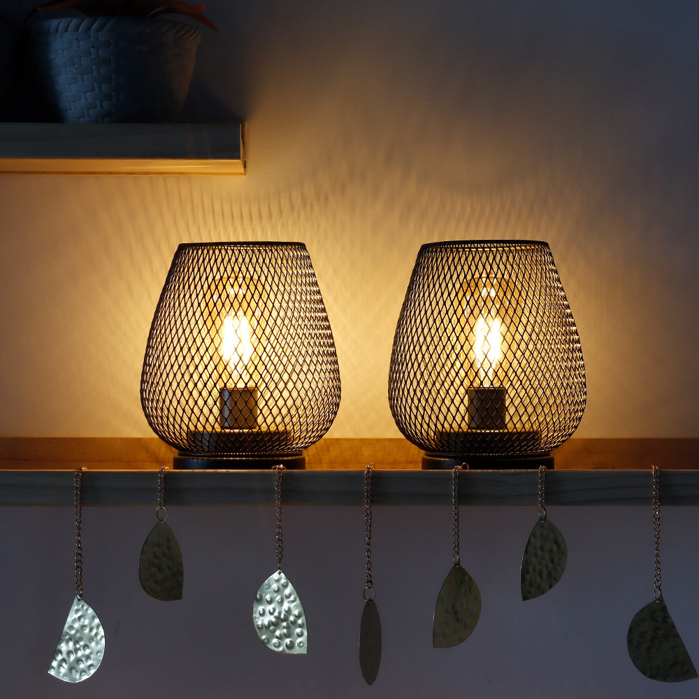 Set of 2 Battery Powered Metal Outdoor Lantern 6.5'' High (Brown)