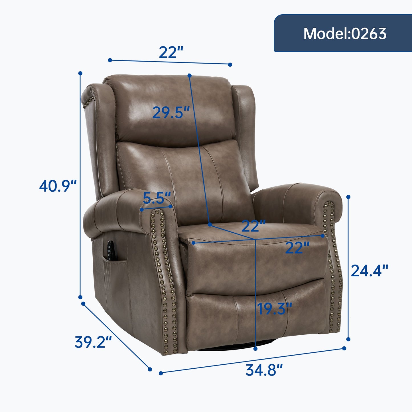 Heat Massage Manual Recliner Chair with Rocker and Swivel in Genuine leather for Living Room