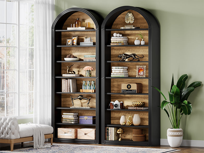 79.53" Tall 8-Tier Black Arched Open Bookshelf