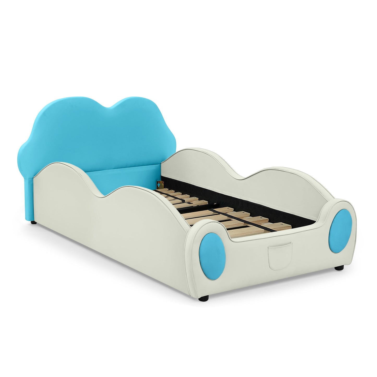 Cute Cloud Shape PU Leather Kids Bed with Guardrails