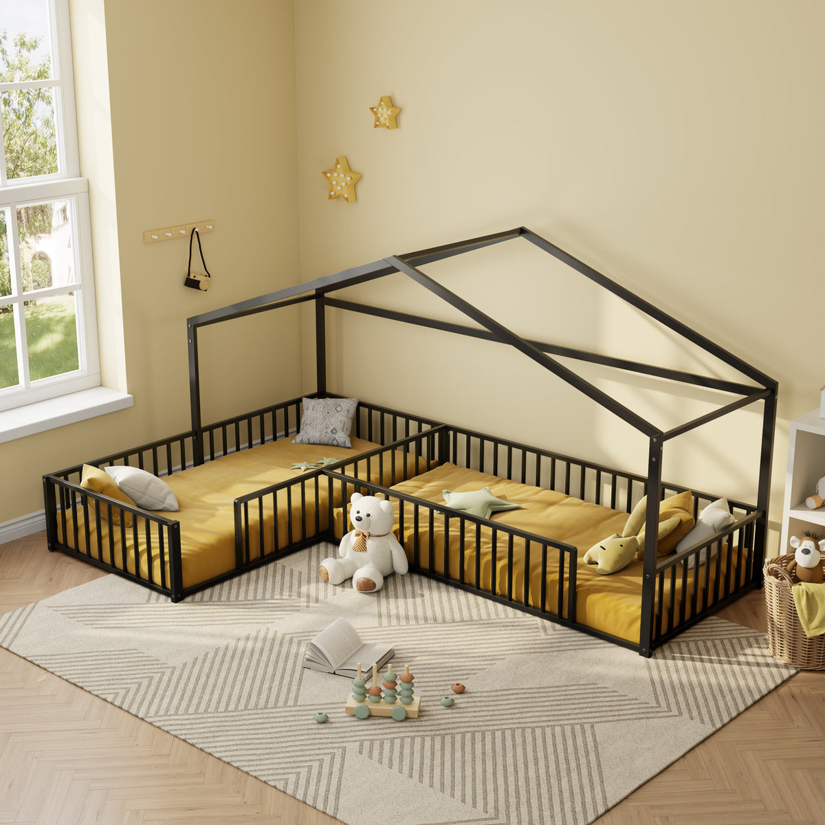 Double Twin Size L-Shaped Montessori Bed