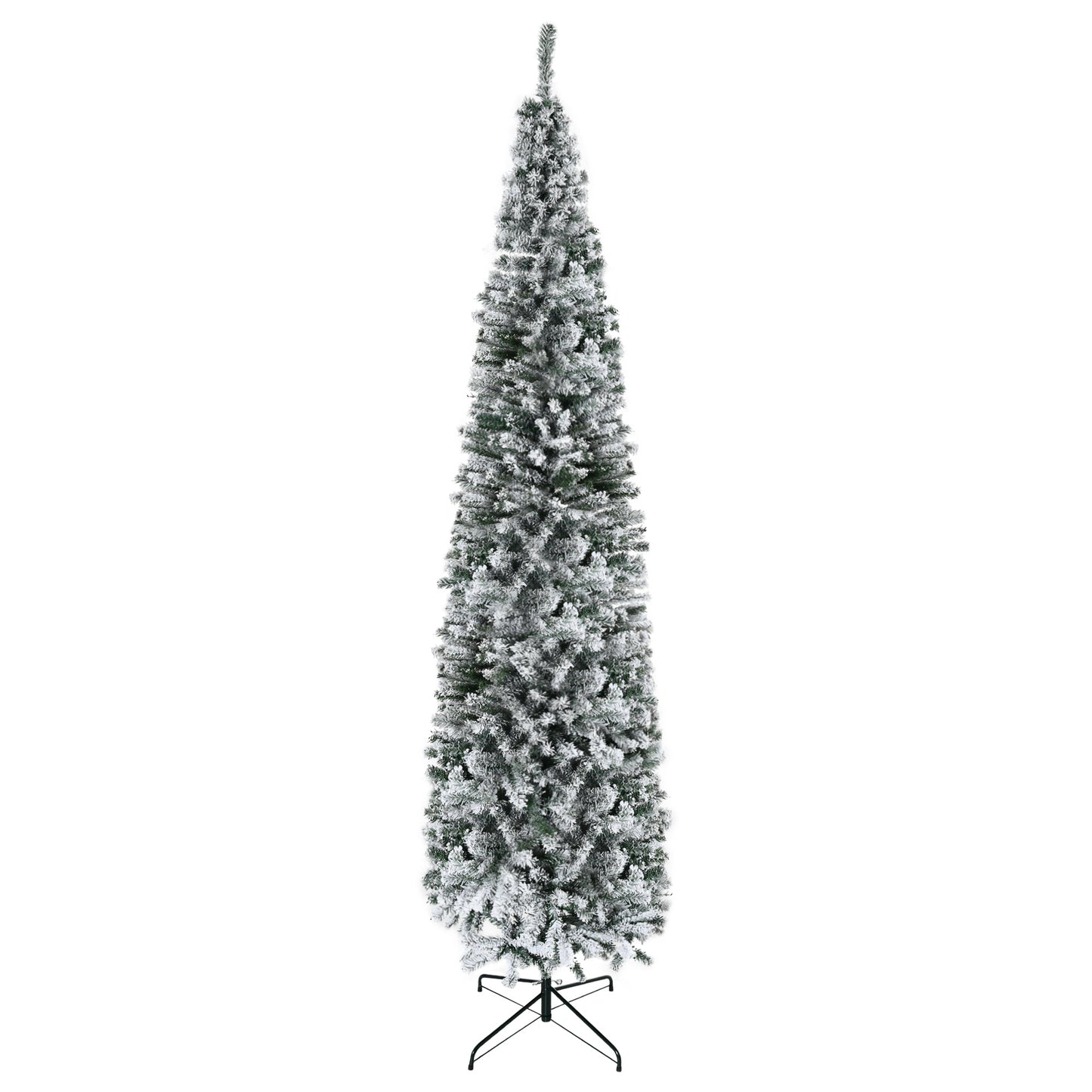 HOMCOM 9' Tall Unlit Snow-Flocked Slim Artificial Christmas Tree