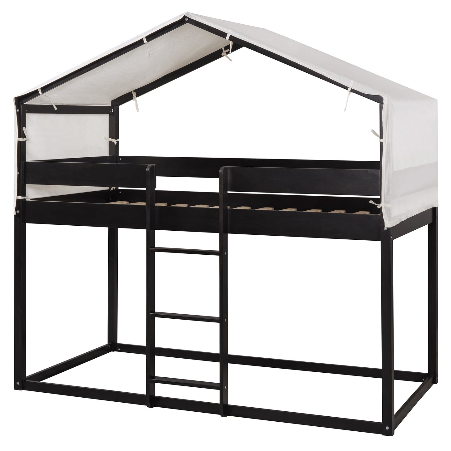 Twin Over Twin Wood Bunk Bed with Tent in Espresso
