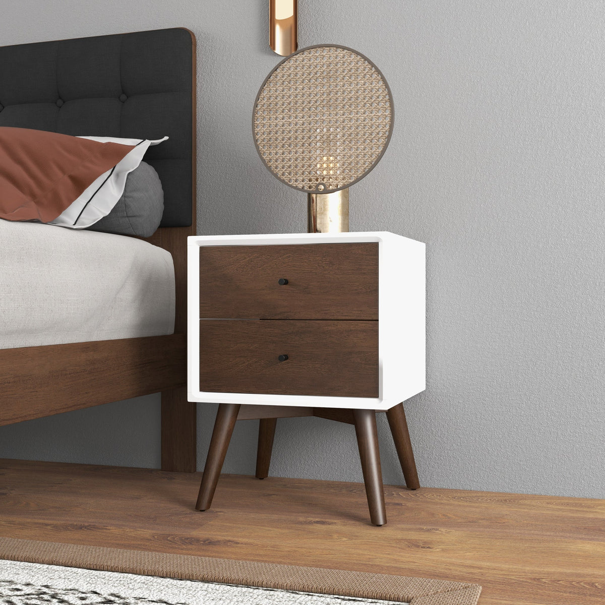 Caroline Mid Century Modern Style 2-Drawer Nightstand