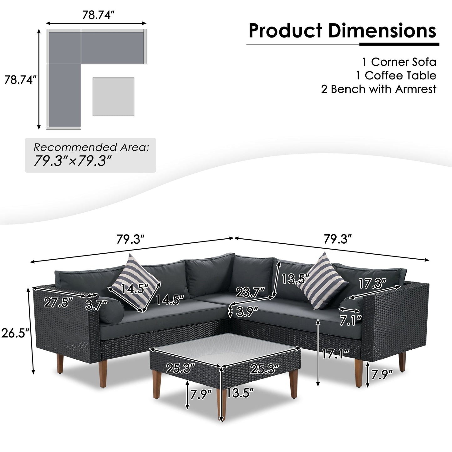 4-Pieces Outdoor Wicker Sofa Set with Colorful Pillows