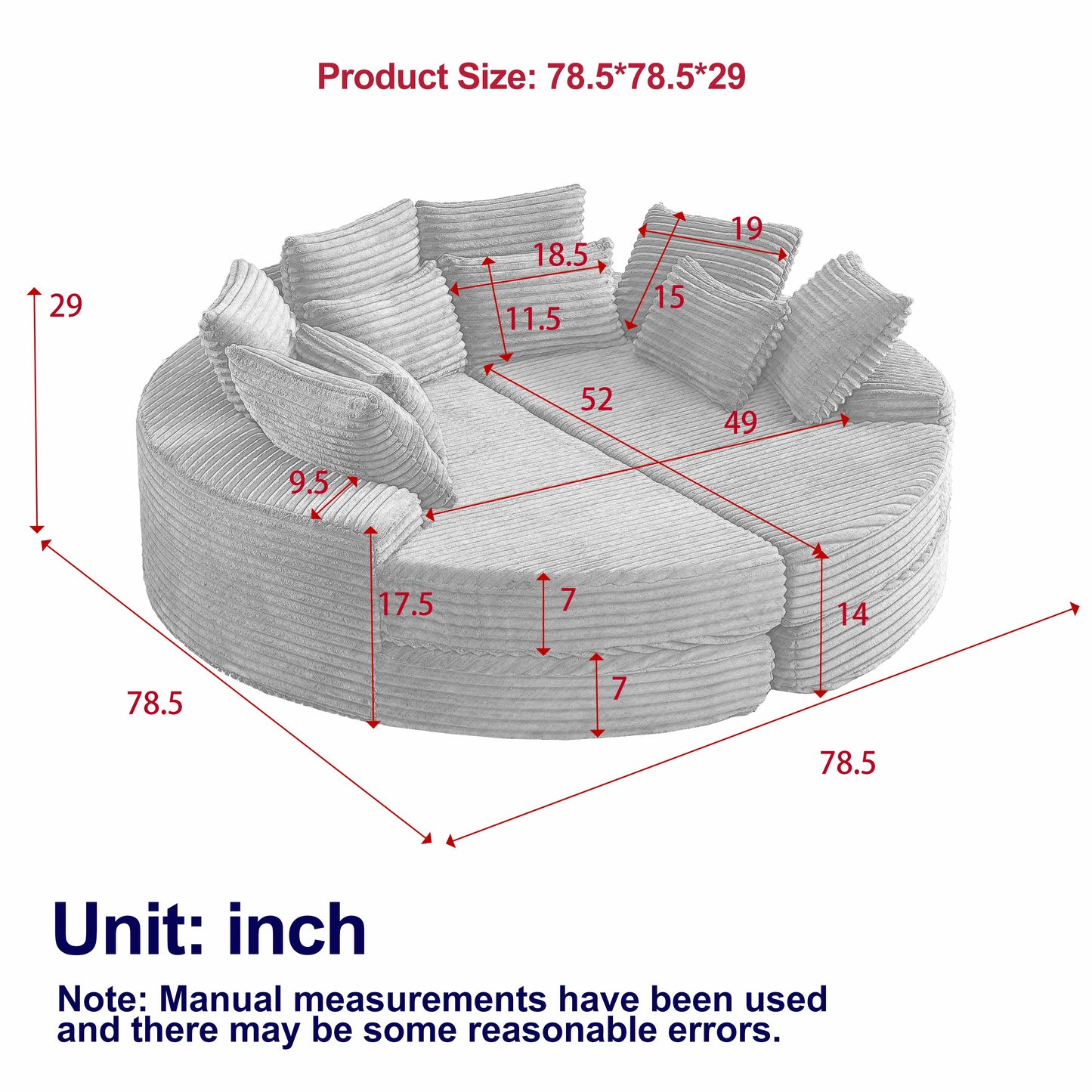 78.5-Inch Corduroy Round Oversized Recliner