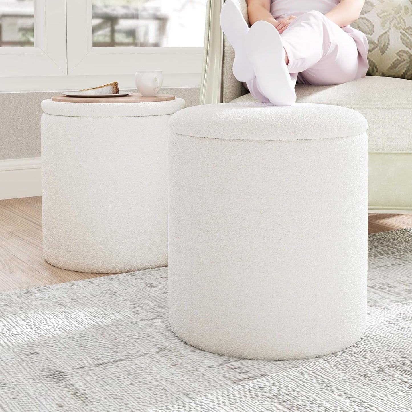White Storage Ottoman Pouf With Hidden Compartment