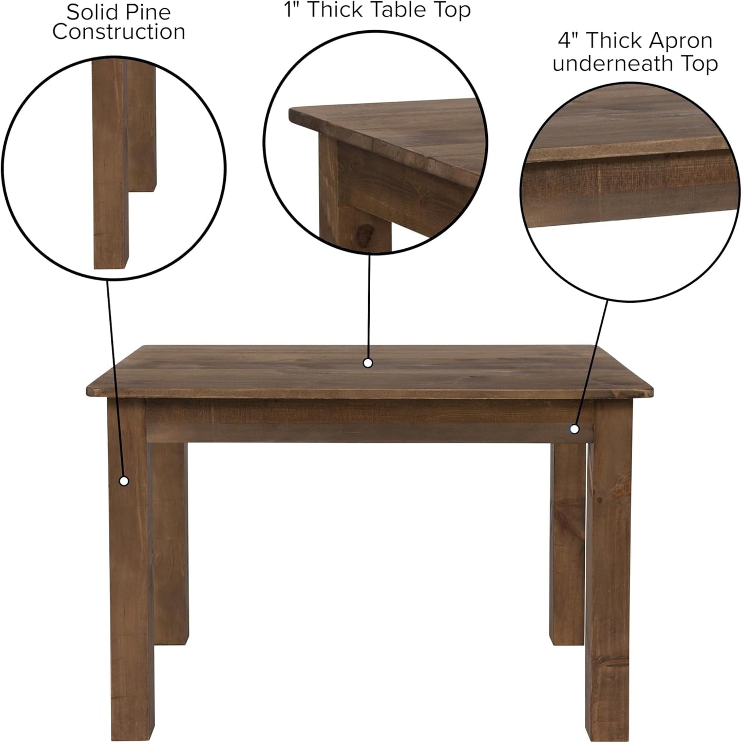 Rustic Brown Solid Wood Dining Table 46x30 Seats 4