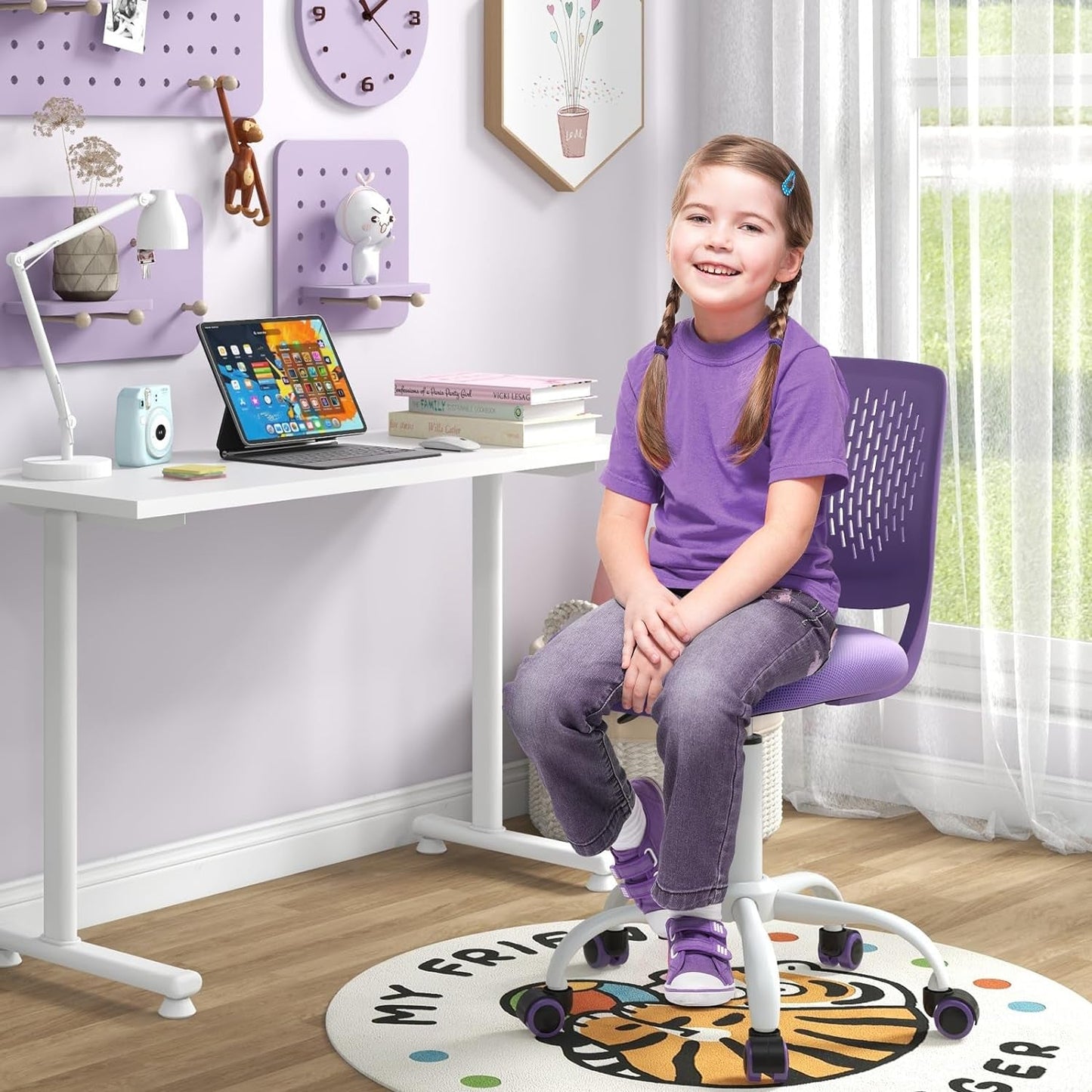 Purple Kids Desk Chair Lumbar Support Height Adjustable