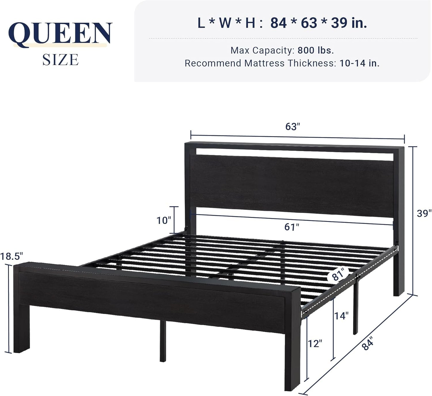 Queen Platform Bed Frame With Wooden Headboard And Footboard Black Oak