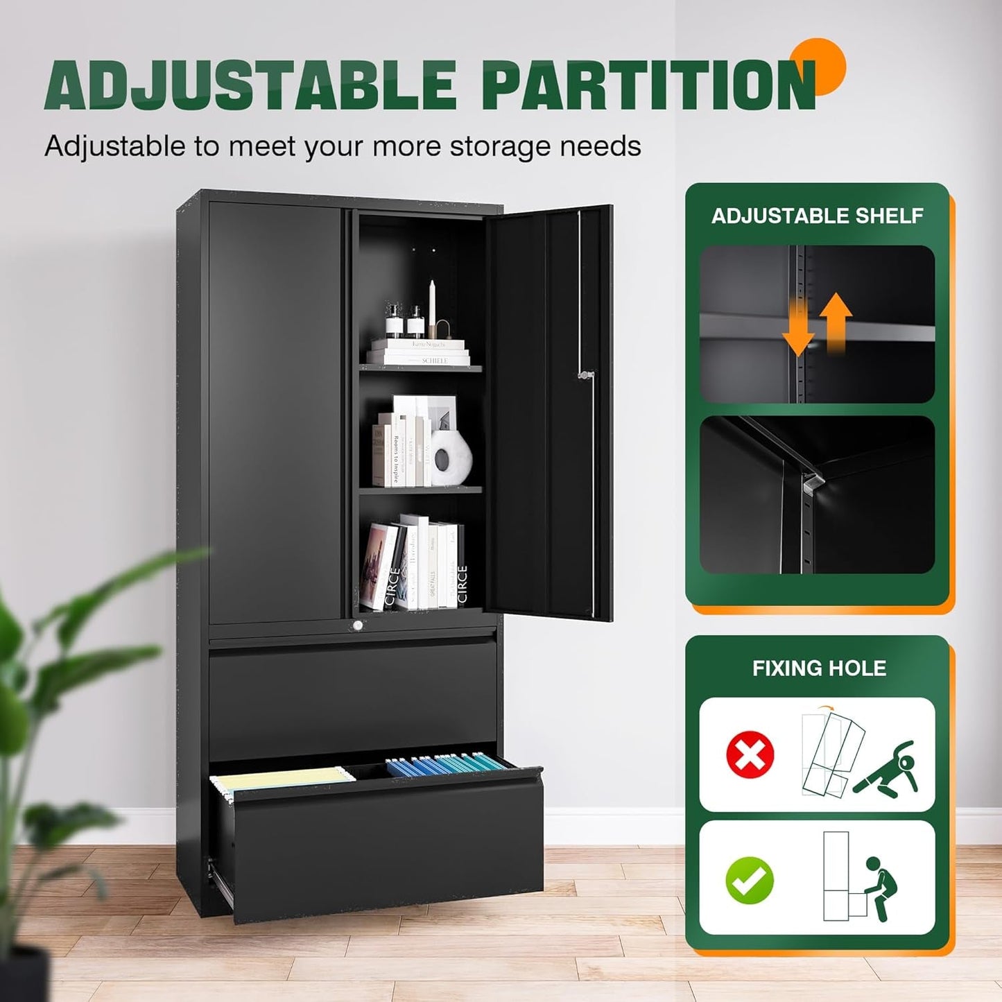 Locking Metal File Cabinet With Adjustable Shelves Black