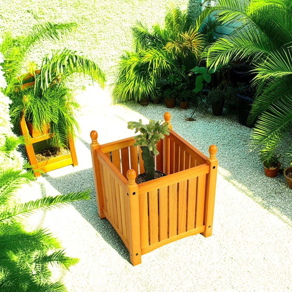 Wood Outdoor Square Wooden Flower and Herb Pot