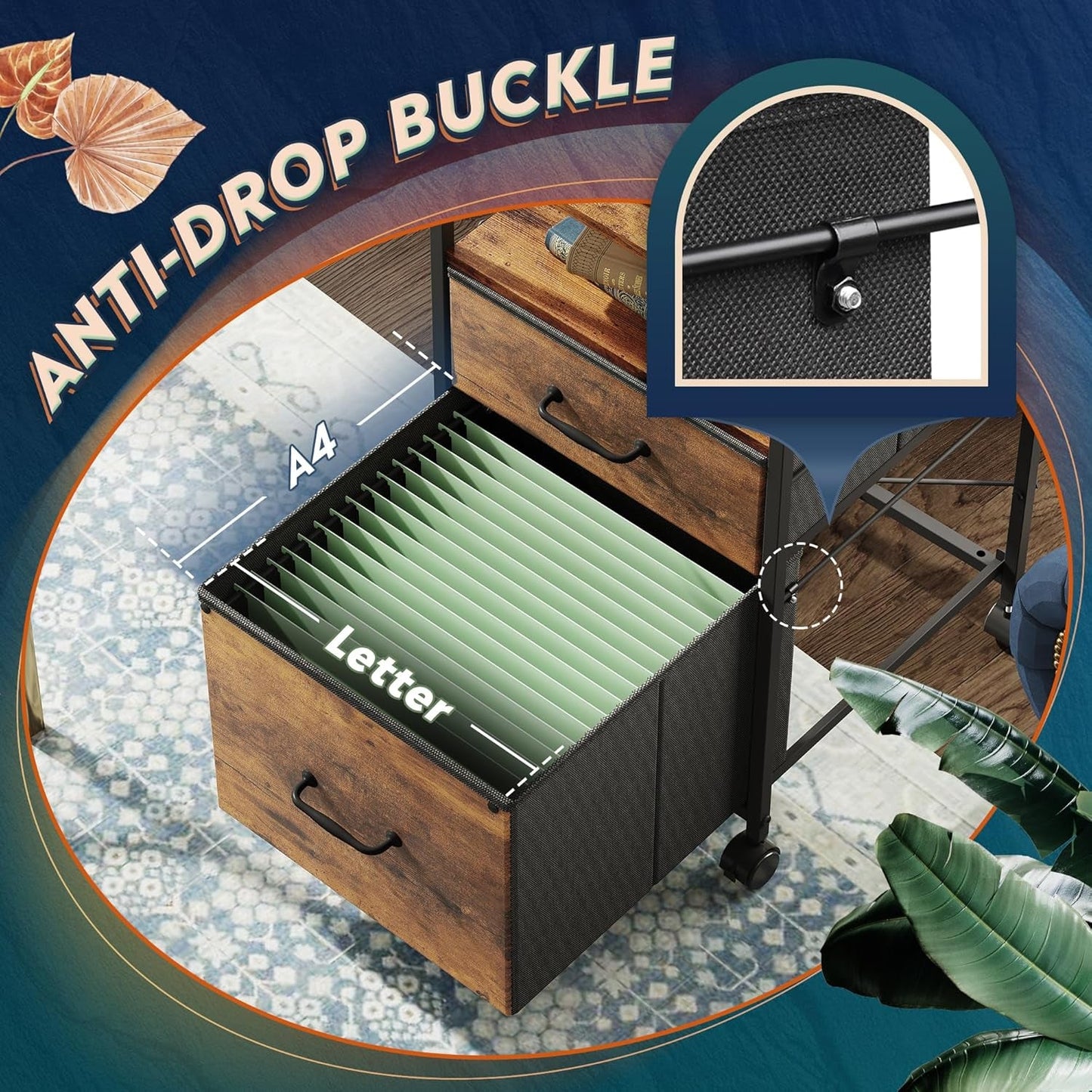 2 Drawer Mobile File Cabinet With Open Shelf Rolling Printer Stand For A4 Or Letter Size Files Rustic Brown Wood Grain