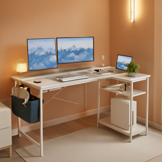 L Shaped Corner Desk 47 Inch With Power Outlets White