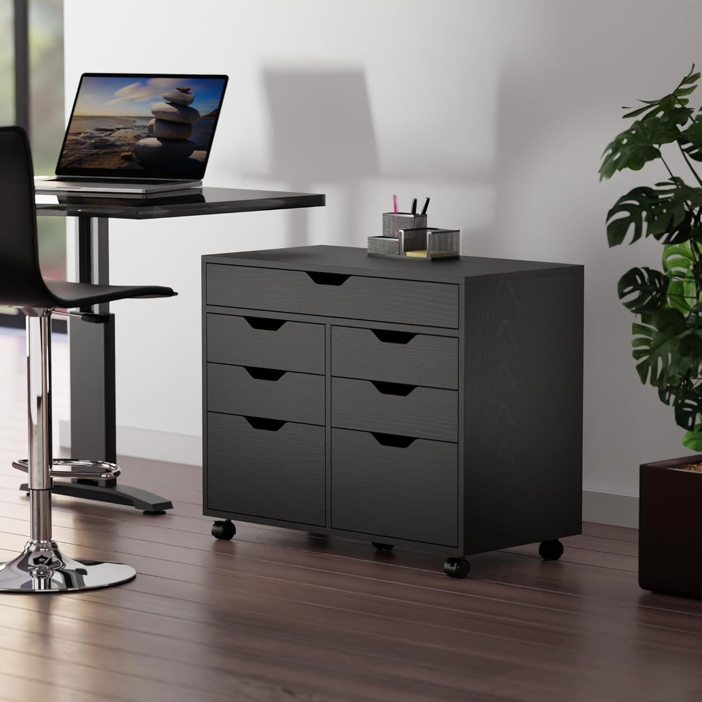 Black Halifax Two Door Storage Cabinet With Four Drawers