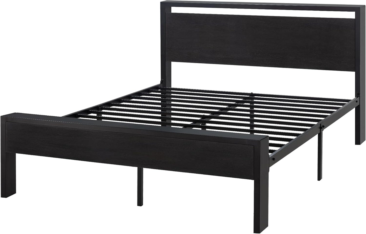 Sturdy Metal Platform Bed Frame With Wooden Headboard 800Lb