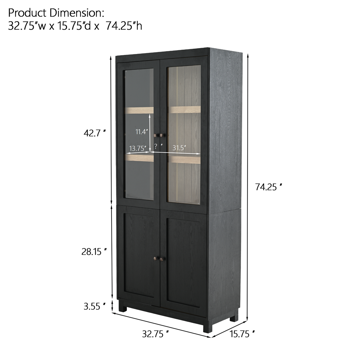 74.5''H Ash Wood Grain Display Cabinet