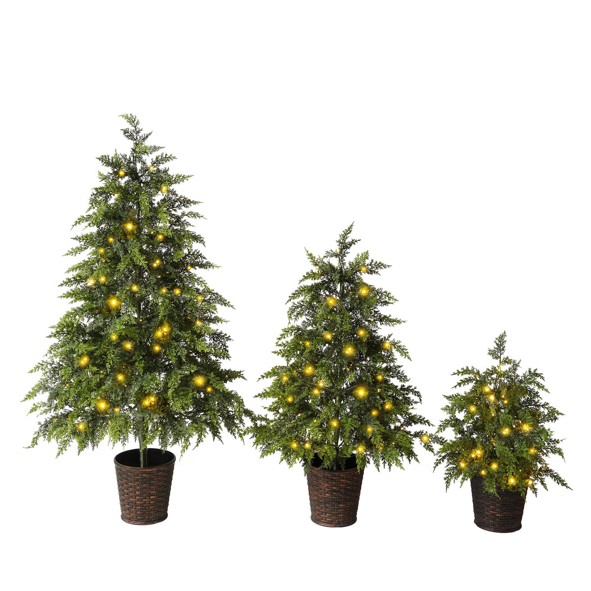 3-Piece Pre-Lit Christmas Tree Set with Warm Lights