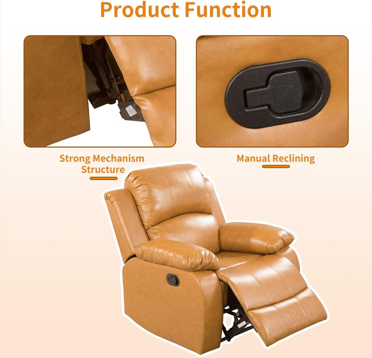 Leather Manual Recliner Sofa Set Ginger 3Piece Living Room