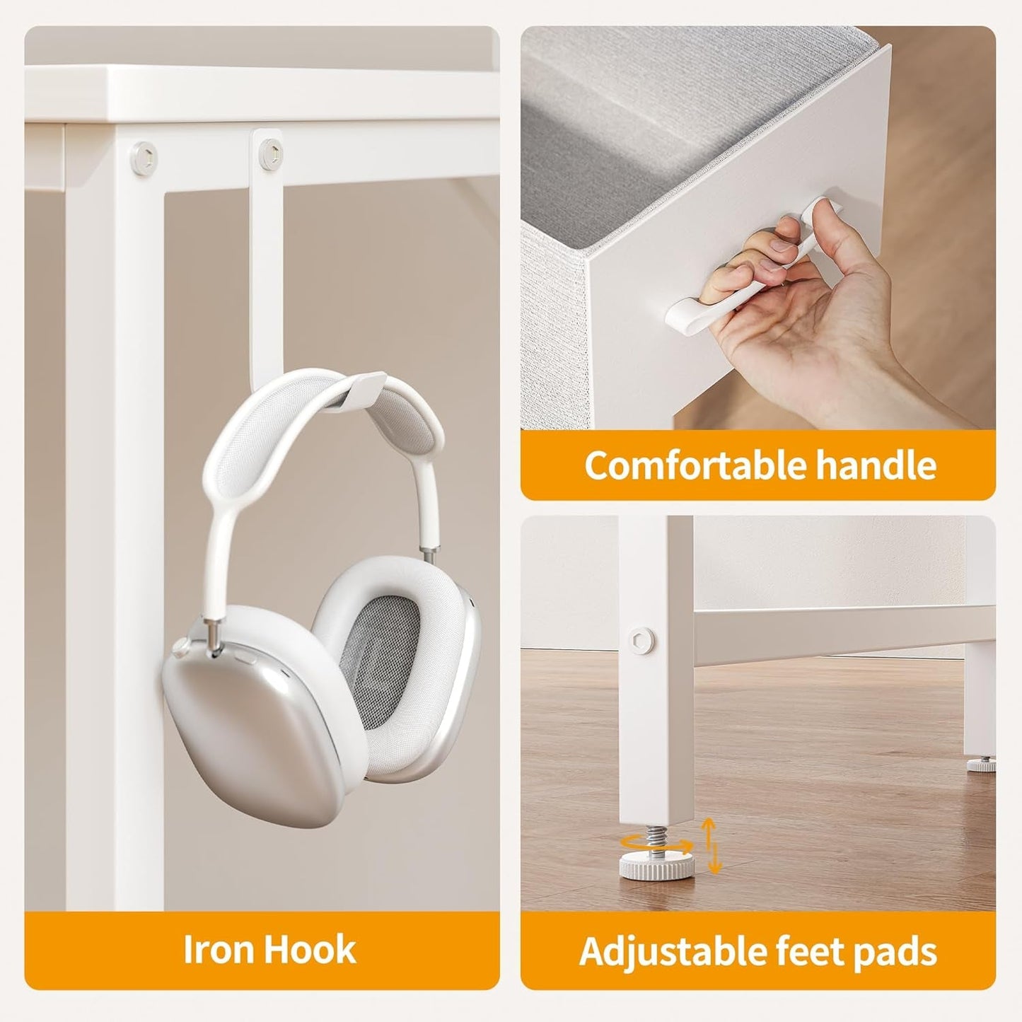 47 Inch White Ergonomic Executive Desk With Drawers