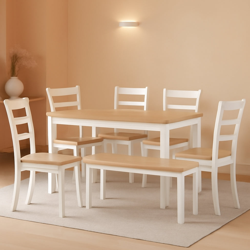 Dining Table Set White Mango Wood Contemporary Style Edition