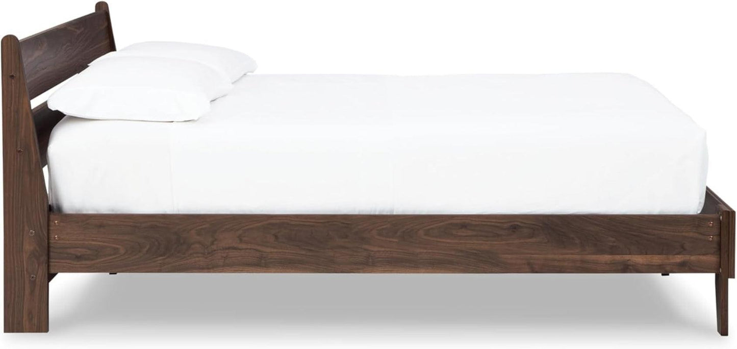 Queen Panel Platform Bed Dark Brown Walnut Storage