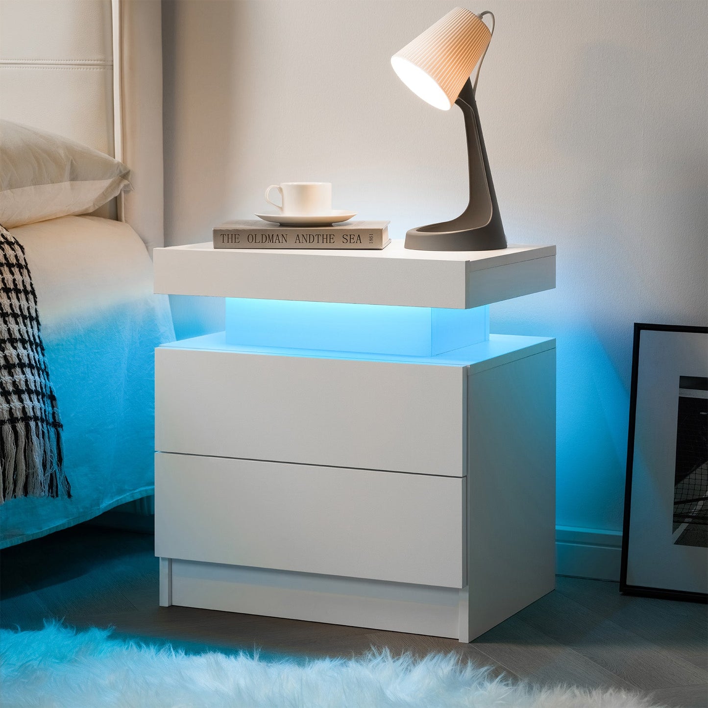 LED Nightstand with 2 Drawers for Bedroom