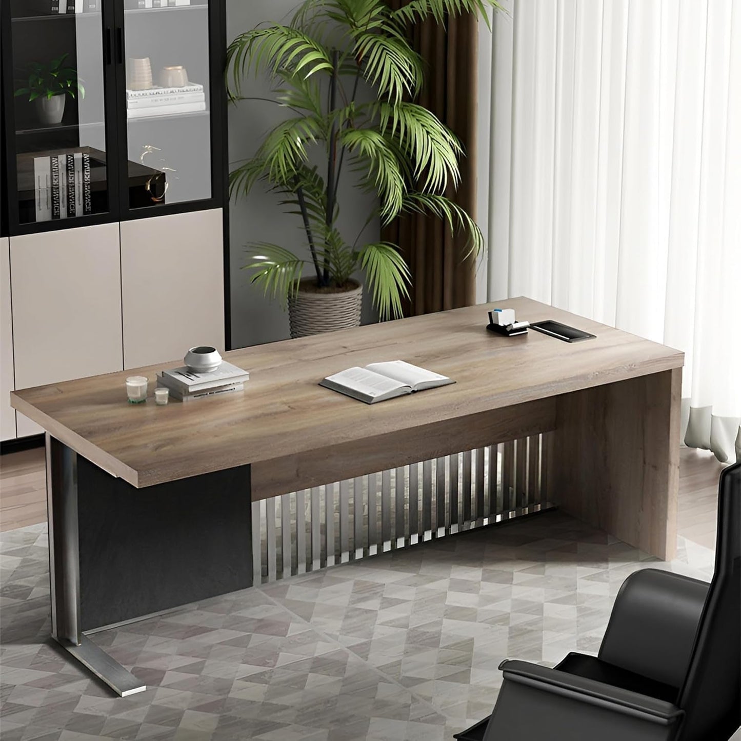 63 Inch Executive Office Desk Stainless Steel Frame