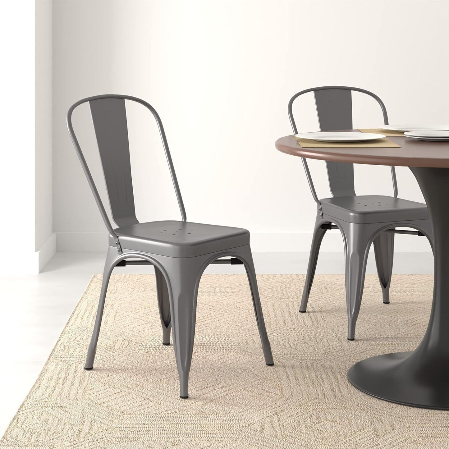 Dark Grey Metal Dining Chairs Set Of Four Durable X Bar Design