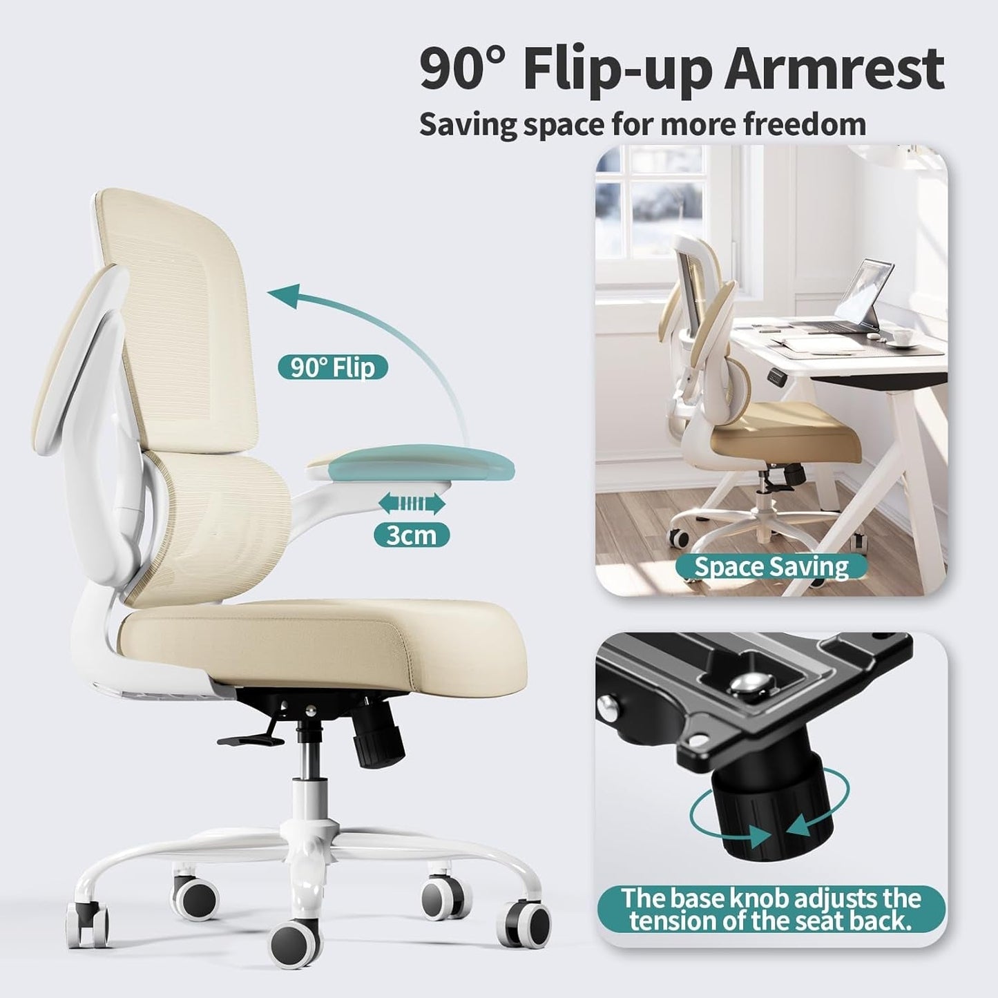 Ergonomic Office Chair With Mesh Back 330 Lb Capacity Beige