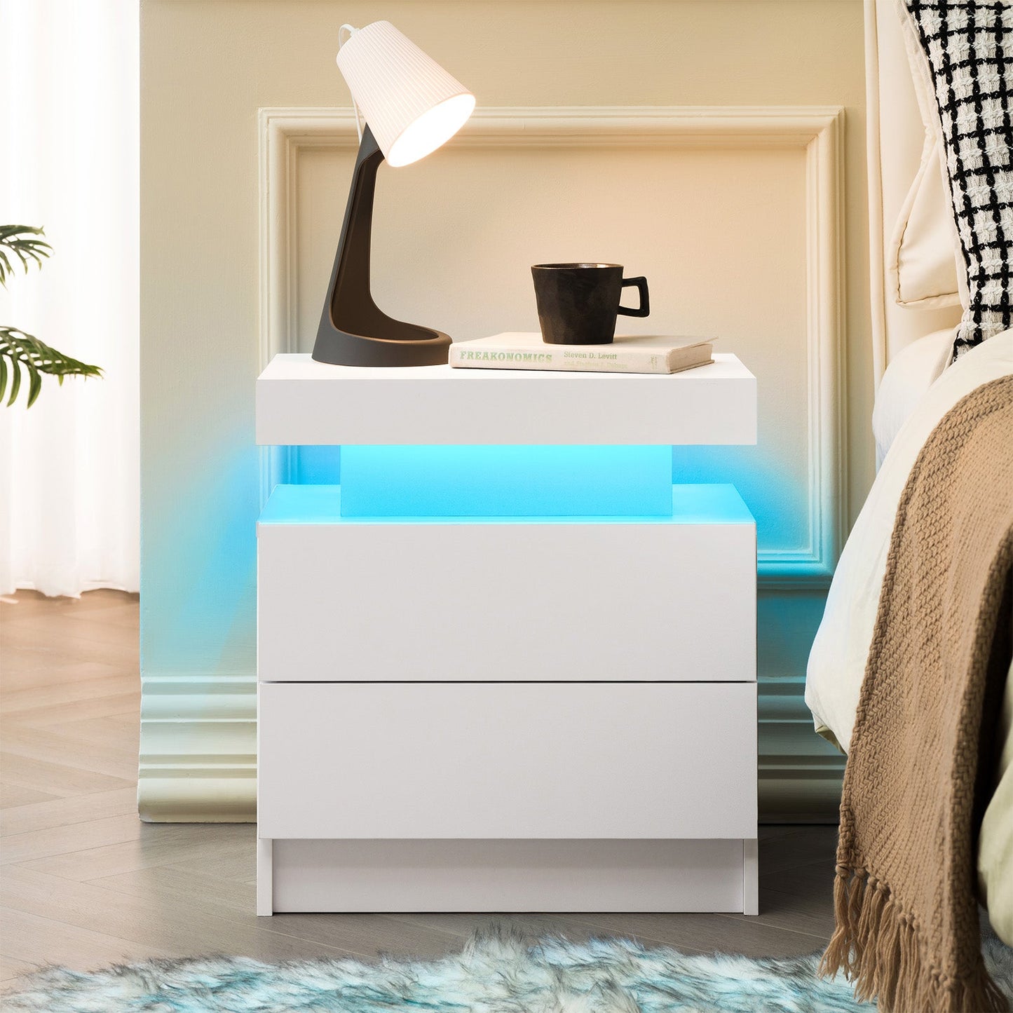 LED Nightstand with 2 Drawers for Bedroom