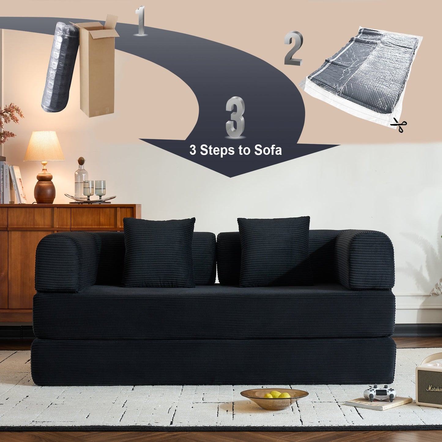 Convertible Sleeper Sofa Bed with Cylindrical Pillow