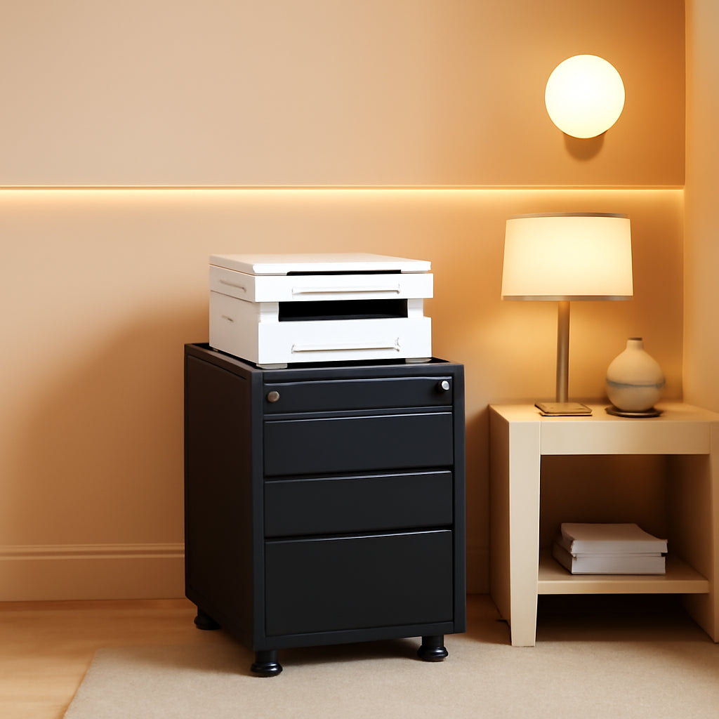 Compact Black Mobile Filing Cabinet Lockable With Drawers