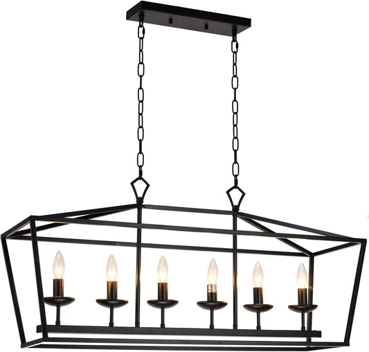 6-Light Black Linear Candle Chandelier