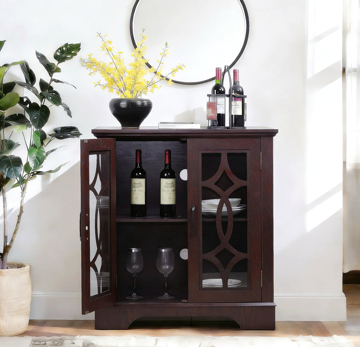 Spacious Size Sideboard with 2 Clear Tempered Glass Doors