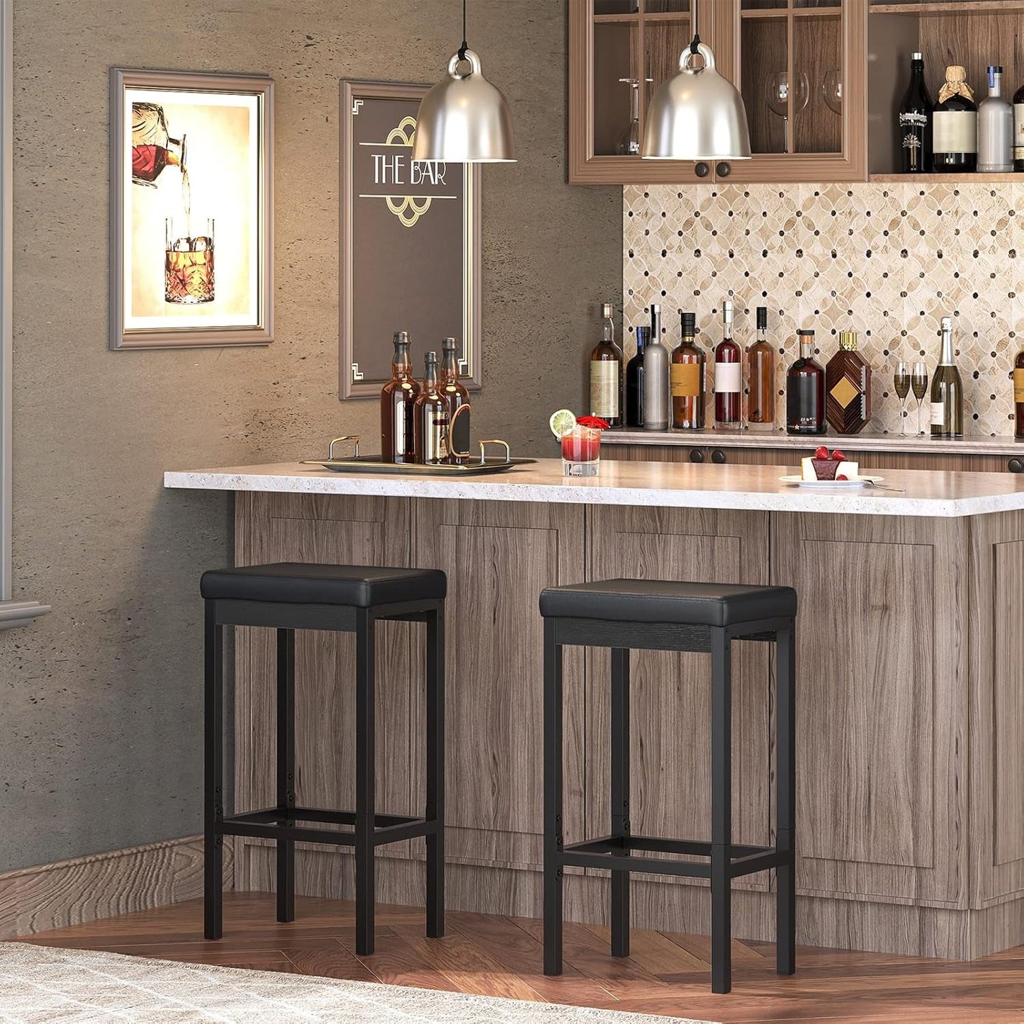 Black 24.8-Inch Bar Stools Set Of 2-Inch Thick Upholstery