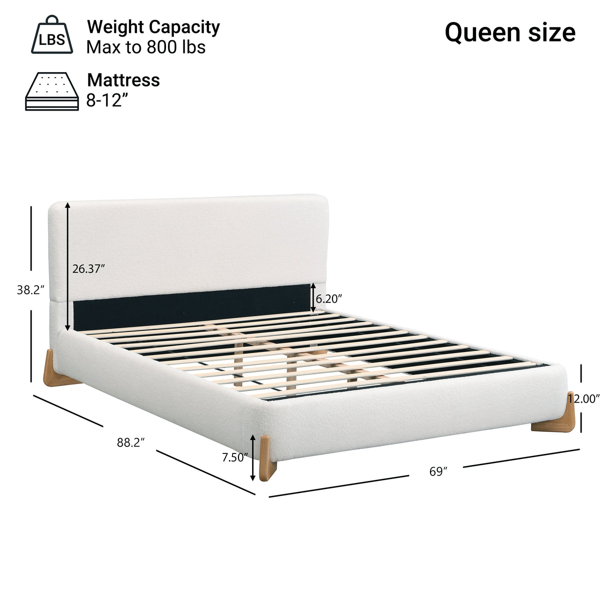 Elegant Boucle Upholstered Bed - Queen Size