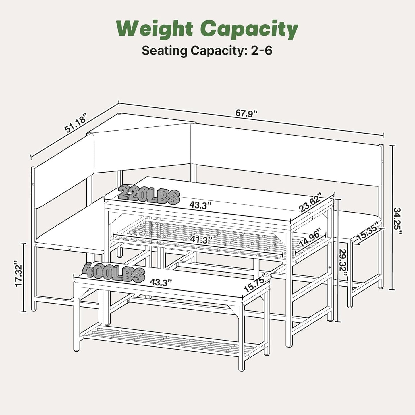 Corner Dining Table Set Space Saving Graphite Grey 4To6